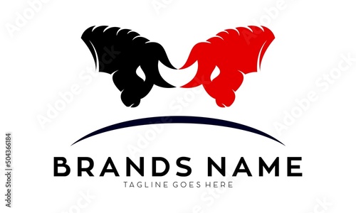 Two bull head battle vector logo