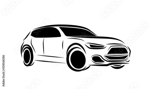 Sports car logo. Side view of supercar. Race car vector on plain background.