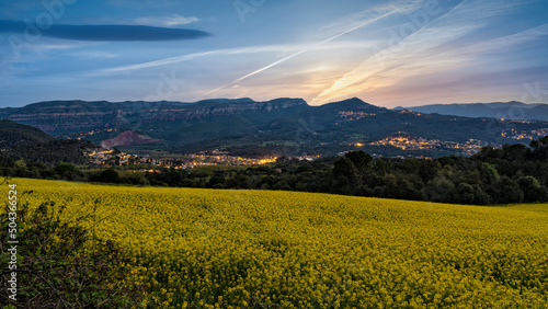Canvas Print Cingles de Bertí sobre campos de Colza