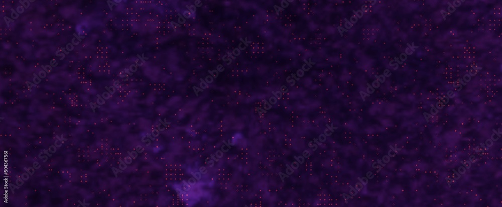 Loading data in purple nebula background. Virtual red cluster code with 3d render blue geometric textures is loaded into system. Global programming and hacking in techno futuristic cyberspace