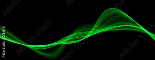 Green abstract wave. Magic line design. Flow curve motion element. Neon gradient wavy illiustration.