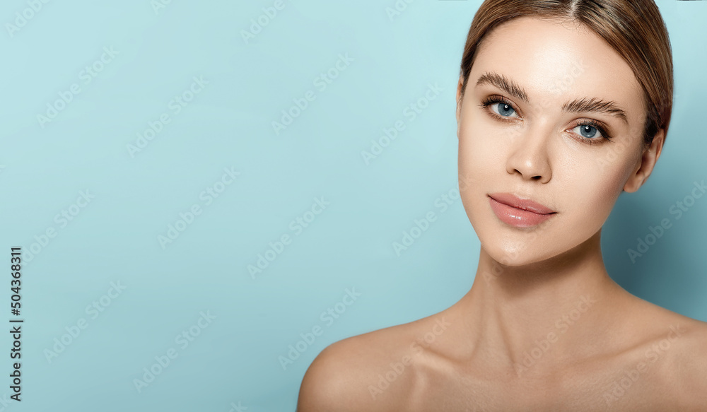 Beauty face concept, high quality. Beauty portrait of caucasian young woman with healthy moisturized facial skin and natural plump lips Beauty face concept, high quality. Beauty portrait of caucasian young woman with healthy moisturized facial skin and natural plump lips