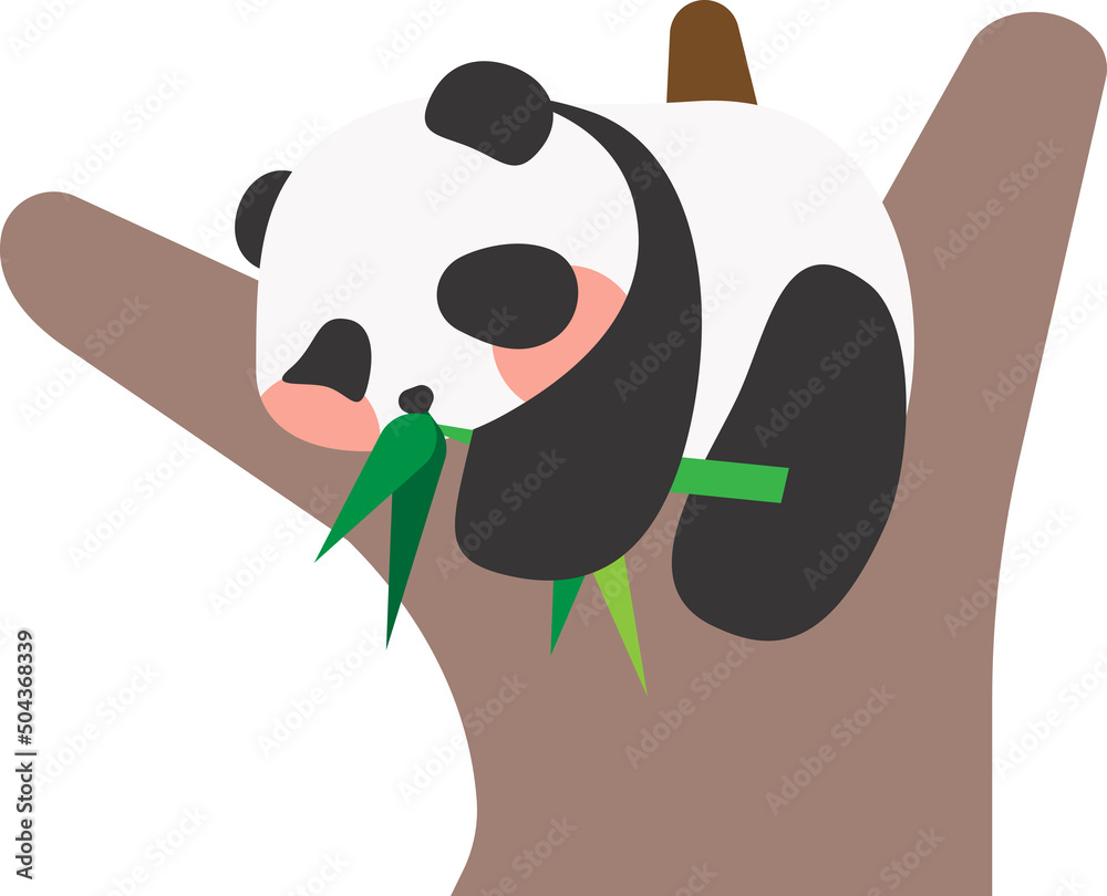 Fototapeta premium Cute Cartoon Baby Panda. Panda climbing on tree, holding on to trunk. Panda eating bamboo. Panda with black and white color. Cartoon illustration, Vector, EPS10