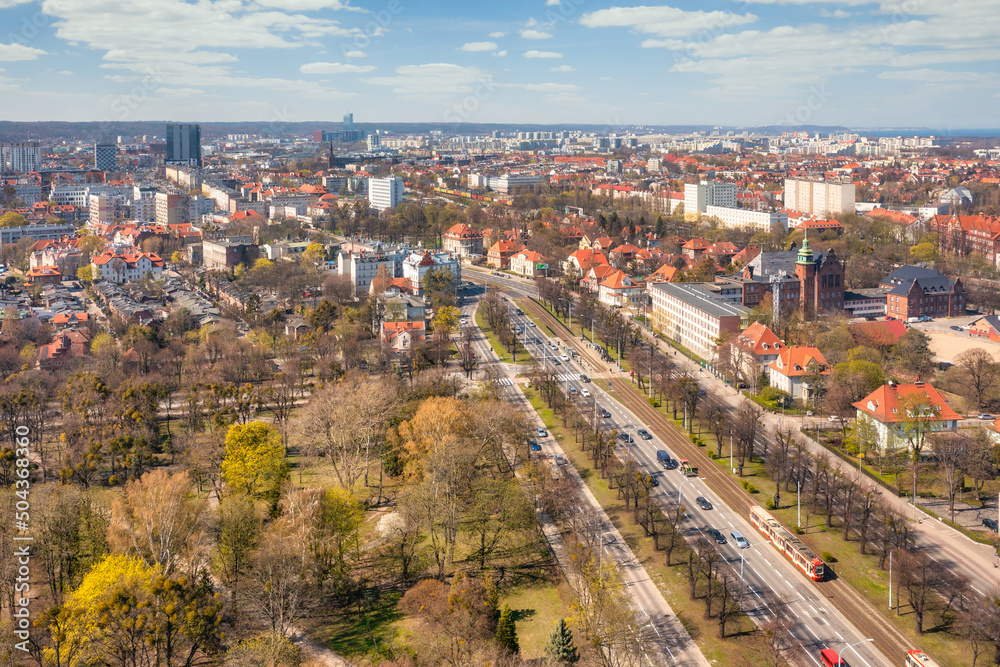 Fototapeta premium Aerial scenery of Gdansk Wrzeszcz at spring time. Poland