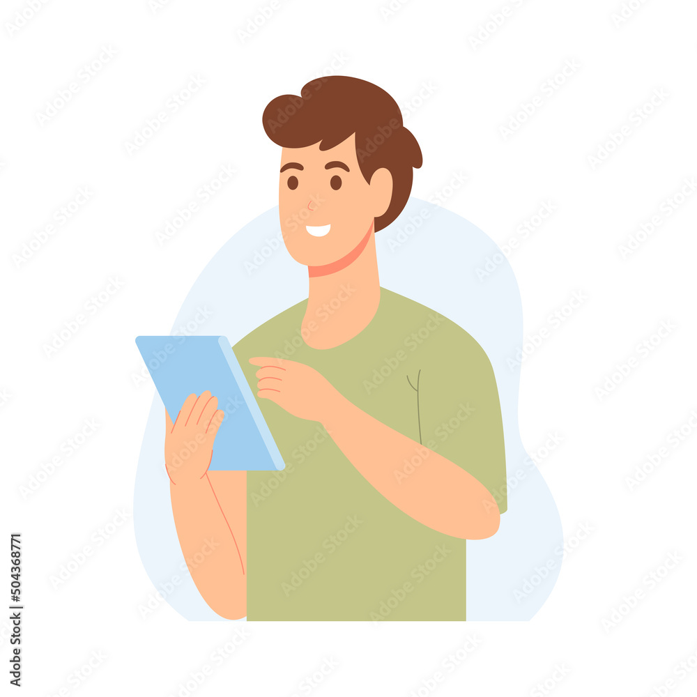 flat design of a man shopping online using a mobile phone flat design of a man shopping online using a mobile phone
