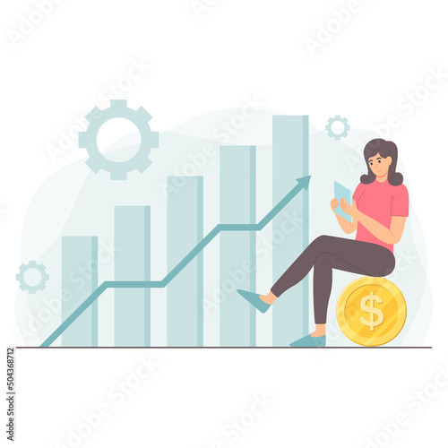 flat design of a woman sitting on a coin, with statistical increment process