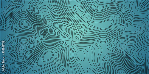Fractal lines background. Topographic map like abstract backdrop with blue color and black lines in this design. Terrain topography, seamless design, unequaled tileable isolines pattern, vector .