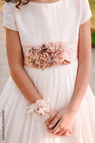 girl dressed my first communion religion photo