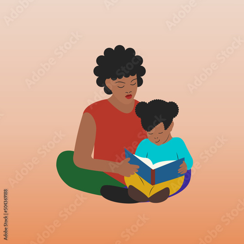 African-American mother reading to daughter. Juneteenth national Independence Day concept.