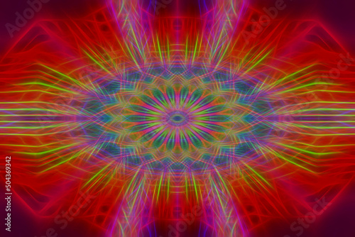 Abstract symmetrical multicolored luminous background kaleidoscope.