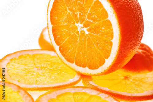Sliced orange frut on white background