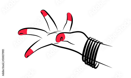 Traditional dancing woman hand sign. Indian Bharatanatyam classical dance mudra. Alapadma hasta.