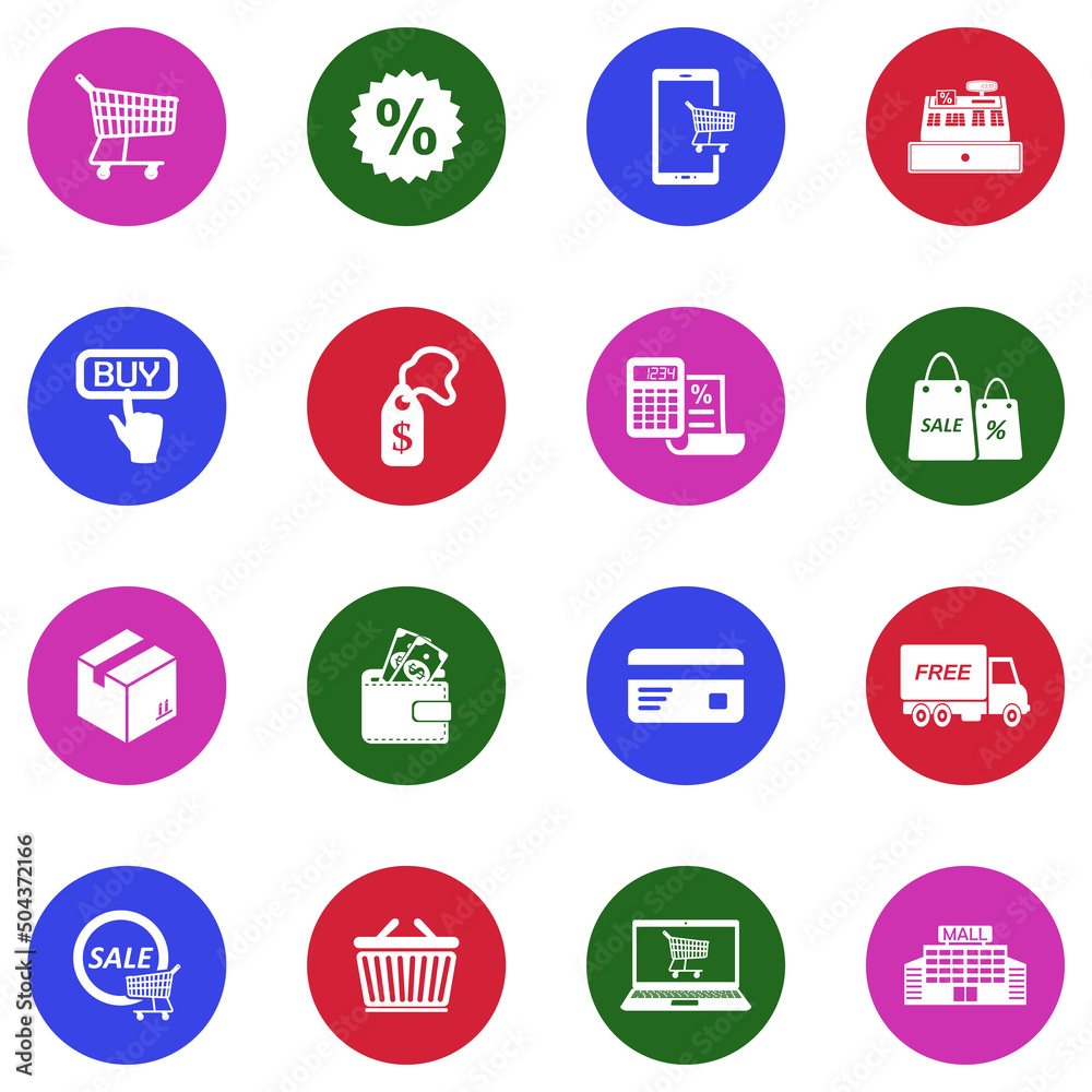 Commerce Icons. White Flat Design In Circle. Vector Illustration. Commerce Icons. White Flat Design In Circle. Vector Illustration.