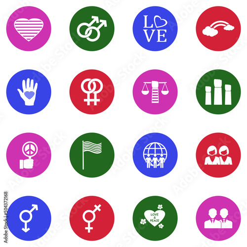 LGBT Icons. White Flat Design In Circle. Vector Illustration.