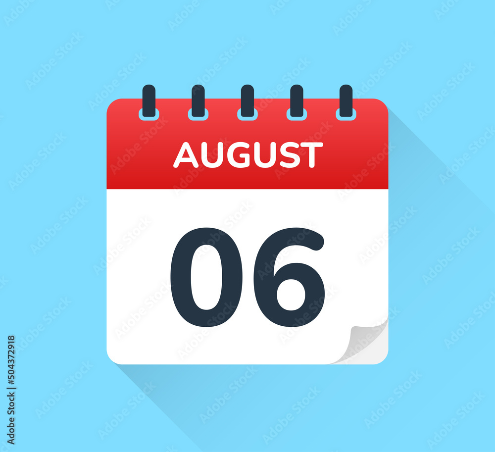 August 06, six of the month. Vector flat design of daily calendar icon. Date and day of the year. August 06, six of the month. Vector flat design of daily calendar icon. Date and day of the year.