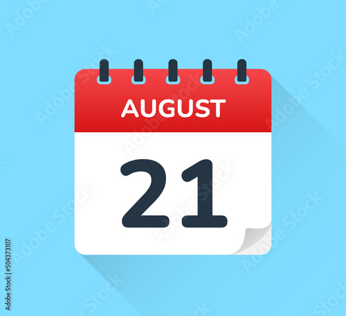 August 21. Vector flat daily calendar icon. Date and time, day, month.