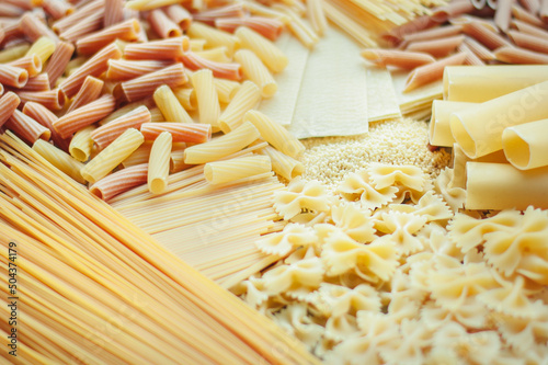 variety of italian pasta. flat lay photo