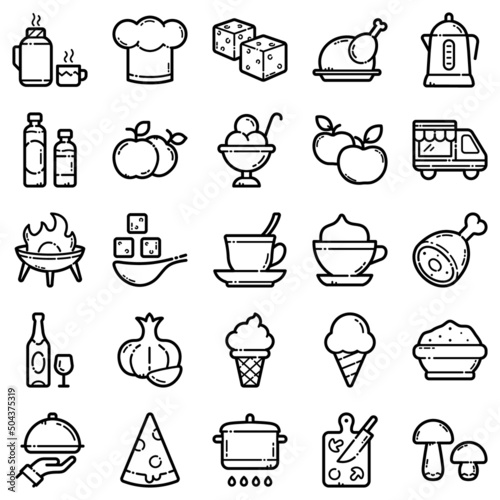 Food Flat Icon Set Isolated On White Background