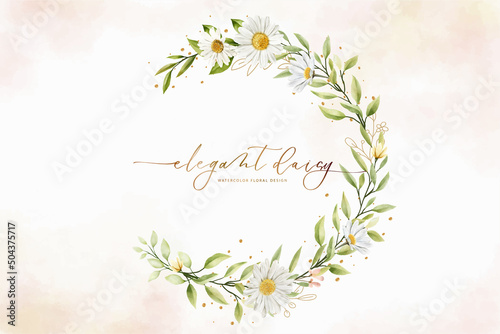 Photographie hand drawn daisy floral wreath background design
