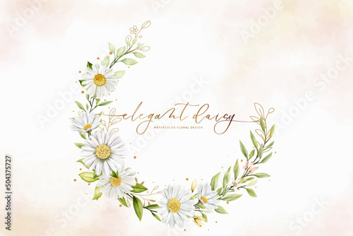 Fototapete hand drawn daisy floral wreath background design