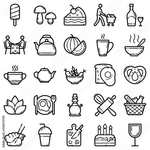Food Flat Icon Set Isolated On White Background