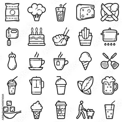 Food Flat Icon Set Isolated On White Background