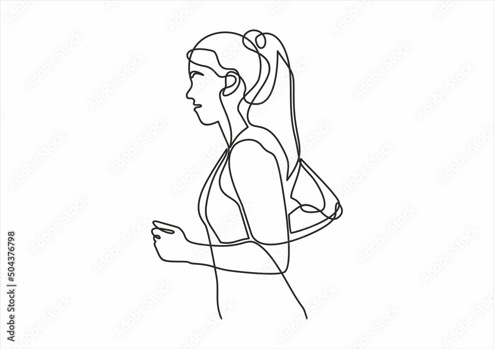 Running woman vector illustration-continuous line drawing Running woman vector illustration-continuous line drawing