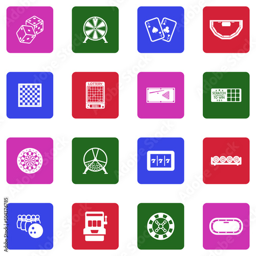 Entertainment Icons. White Flat Design In Square. Vector Illustration.