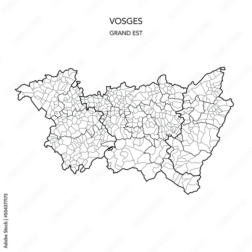 Vector Map of the Geopolitical Subdivisions of the French Department of Vosges Including Arrondissements, Cantons and Municipalities as of 2022 - Grand Est - France