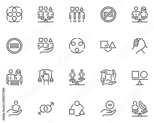 Diversity and Equality Related Vector Line Icons Set. Equal Rights, Gender Equality, Tolerance. Editable Stroke. 48x48 Pixel Perfect.
