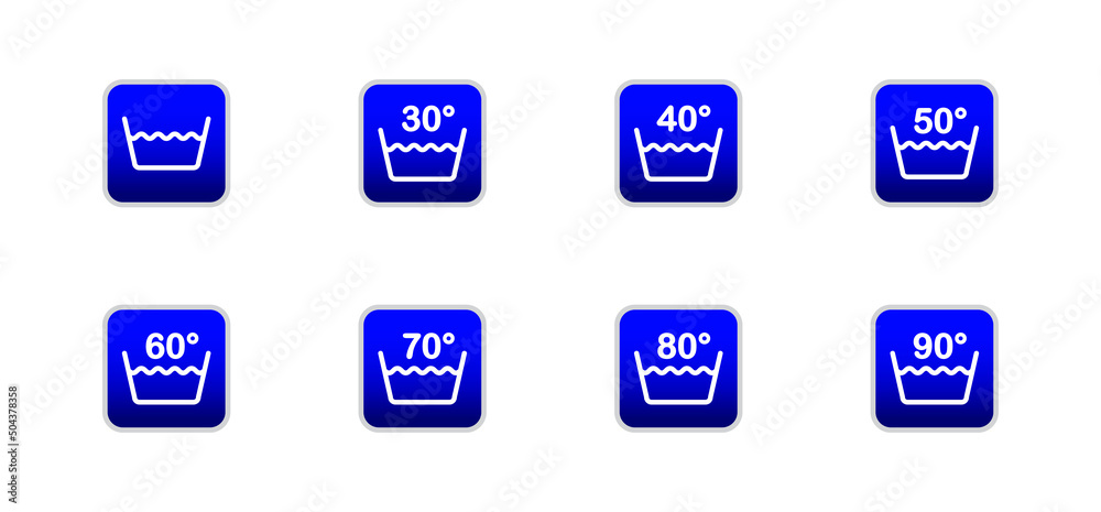 Washing signs. Washing temperature icons set. Vector illustration. Washing signs. Washing temperature icons set. Vector illustration.