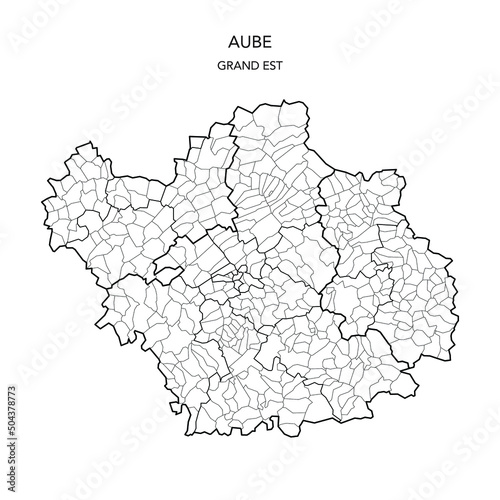 Vector Map of the Geopolitical Subdivisions of The Département De L’Aube Including Arrondissements, Cantons and Municipalities as of 2022 - Grand Est - France