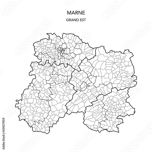 Vector Map of the Geopolitical Subdivisions of The Département De La Marne Including Arrondissements, Cantons and Municipalities as of 2022 - Grand Est - France