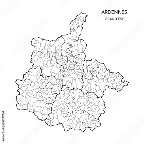 Vector Map of the Geopolitical Subdivisions of The Département Des Ardennes Including Arrondissements, Cantons and Municipalities as of 2022 - Grand Est - France photo