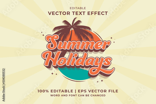 Editable text effect Summer Holidays 3d Cartoon template style premium vector