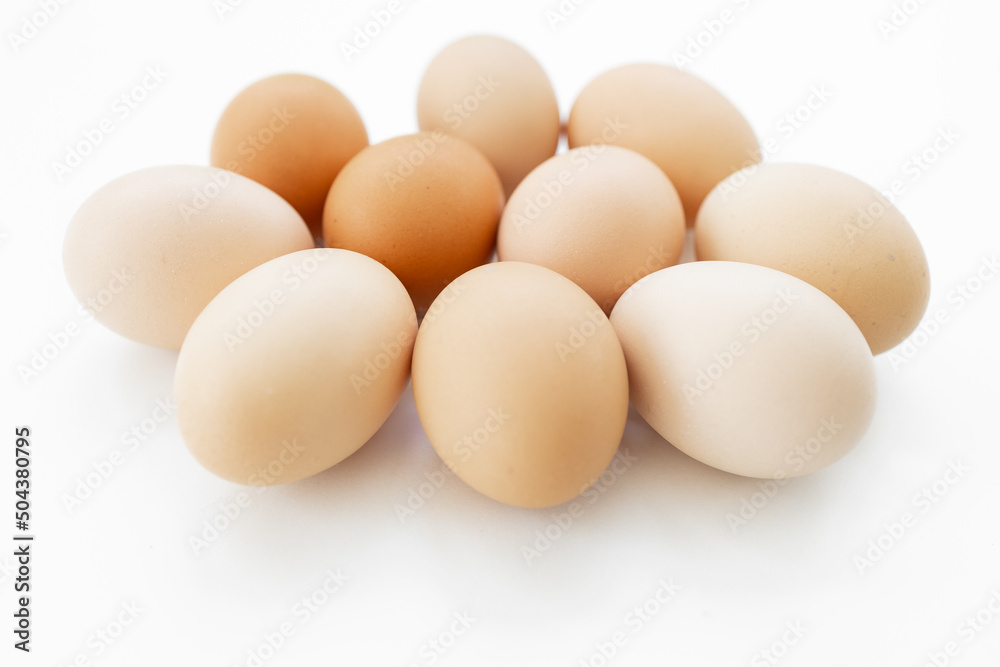 Chicken eggs on white background.