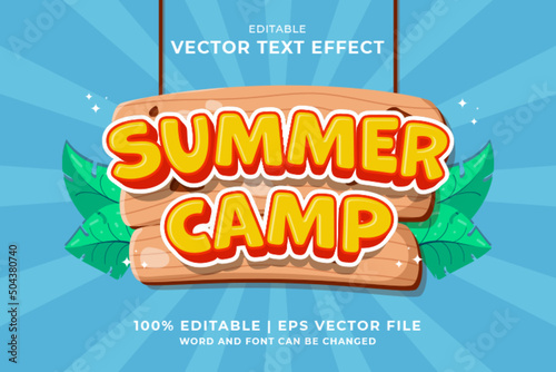 Editable text effect Summer Camp 3d Cartoon template style premium vector