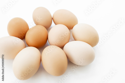 Chicken eggs on white background.