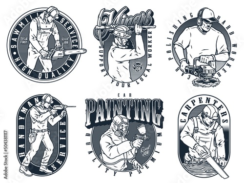 Workers monochrome emblems set with inscription