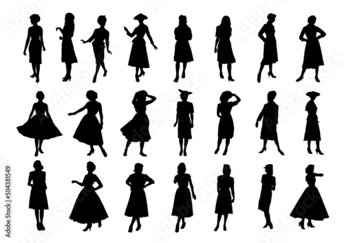 silhouettes of elegant women of twenty century