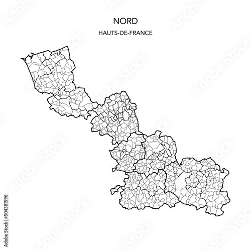 Vector Map of the Geopolitical Subdivisions of The Département Du Nord Including Arrondissements, Cantons and Municipalities as of 2022 - Hauts-de-France - France photo