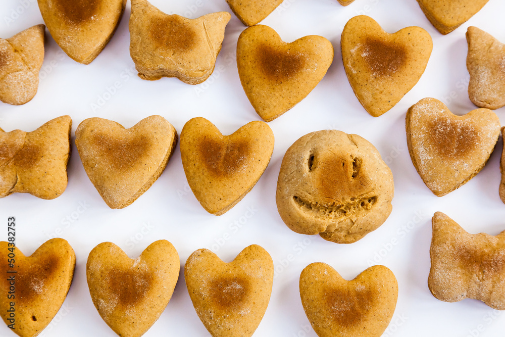 Heart shaped cookies on a white background
