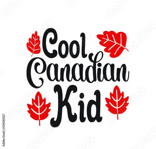 Happy Canada day illustration with flat symbols and hand drawn lettering  Canada day vector Illustration 1st July. Vector Illustration greeting card. Canada Maple leaves on white background