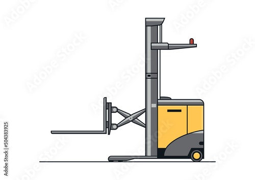 Line vector design of modern scissors reach truck forklift.
