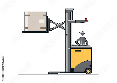 Line vector design of modern scissors reach truck forklift.