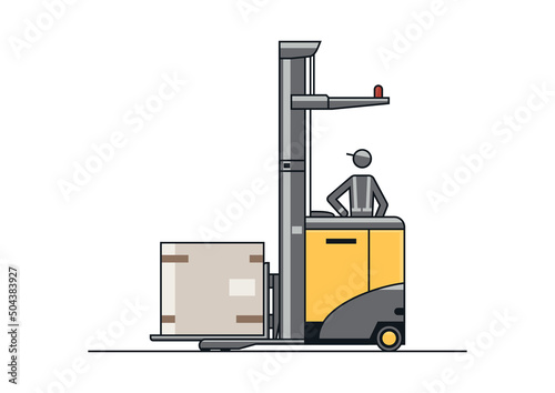 Line vector design of modern scissors reach truck forklift.