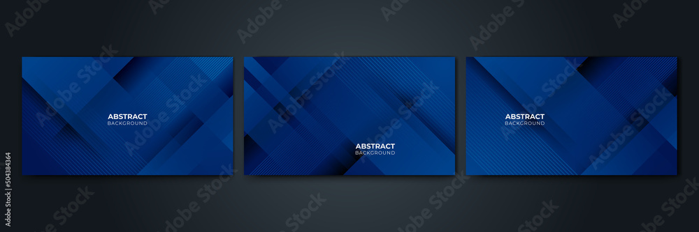 Fototapeta premium Set of blue background with lines dots geometric style