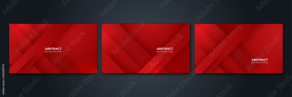 Set of abstract background of lines geometric curved surfaces and halftone dots in red colors