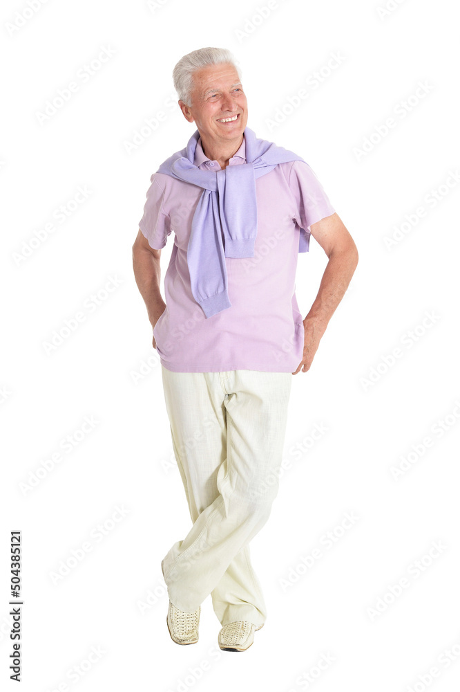 Portrait of happy senior man posing on white background Portrait of happy senior man posing on white background