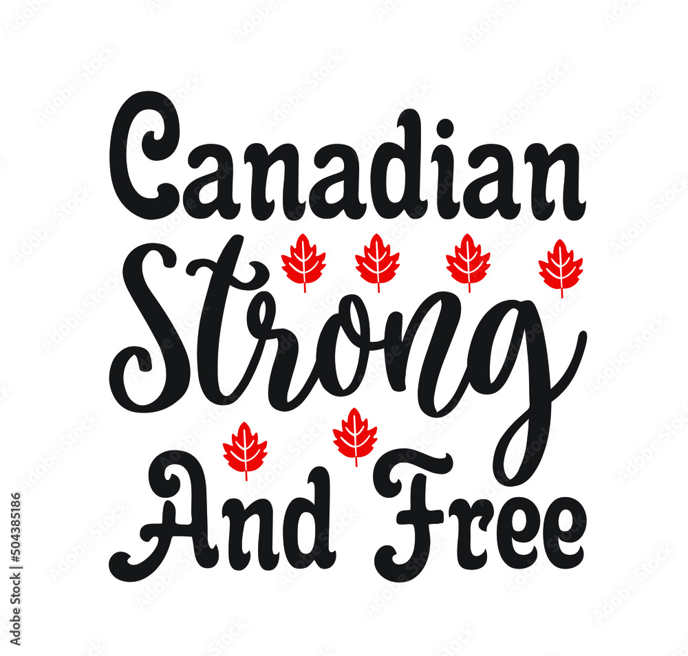 Happy Canada day illustration with flat symbols and hand drawn lettering, Canada day vector Illustration 1st July. Vector Illustration greeting card. Canada Maple leaves on white background